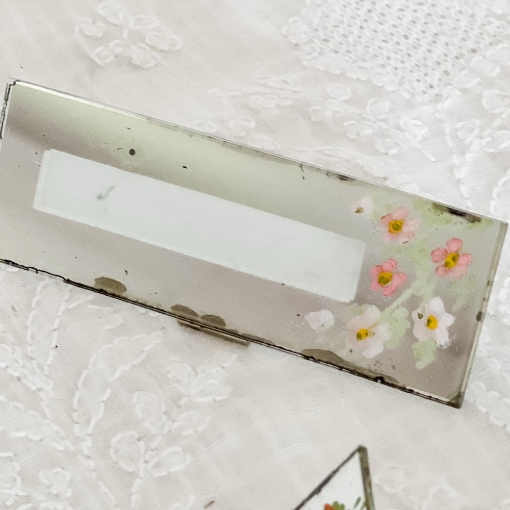 Vintage Mercury Glass Erasable Name Plates Place Card with Hand Painted Flowers - Picture 6 of 15